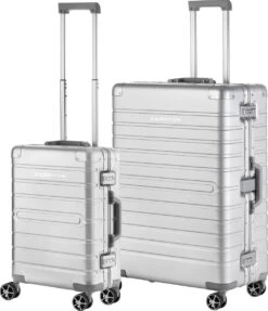 CarryOn Kofferset ULD - Luxe Aluminium Handbagage Koffer 55cm + 76cm Grote Reiskoffer - Dubbel TSA Slot - Zilver