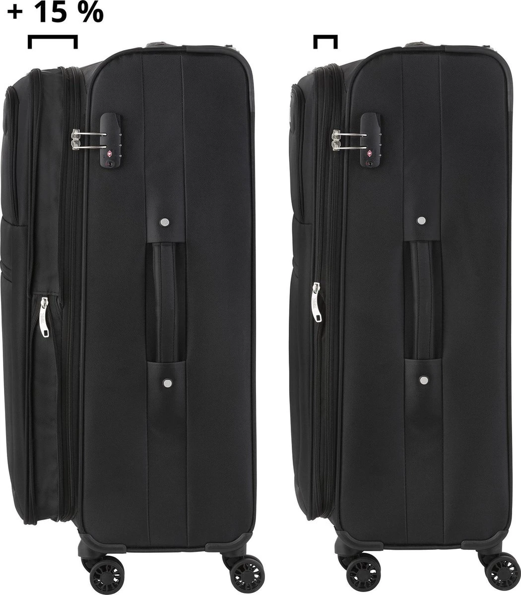 Travelz Softspinner TSA Reiskoffer 77cm - Zachte Reiskoffer Met Expander 104 + 16 Ltr - Zwart 4 Travelz Softspinner TSA Reiskoffer 77cm - Zachte Reiskoffer Met Expander 104 + 16 Ltr - Zwart - Afbeelding 2