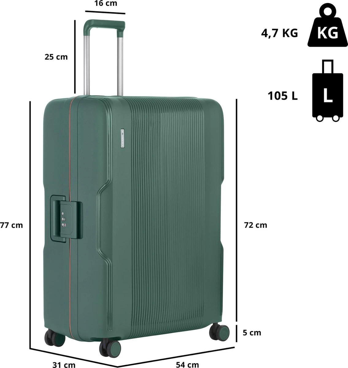 CarryOn Protector Luxe Grote Reiskoffer - Trolley 77cm Met TSA-klikslot - Ultrasterk - Groen 4 CarryOn Protector Luxe Grote Reiskoffer - Trolley 77cm Met TSA-klikslot - Ultrasterk - Groen - Afbeelding 2