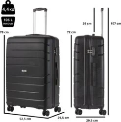 TravelZ Big Bars Reiskoffer 78 Cm Met Dubbele Wielen - Trolley Koffer Met TSA-slot - Zwart -Goedkope Bagage Winkel 1187x1200 1