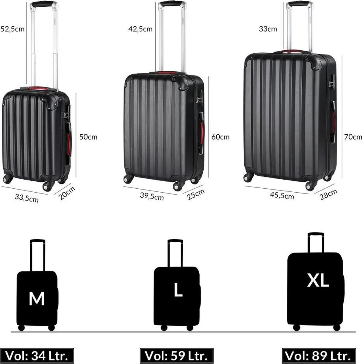 Monzana Hardcase Kofferset Baseline – 3 Stuks M/L/XL - Zwart 4 Monzana Hardcase Kofferset Baseline – 3 Stuks M/L/XL - Zwart - Afbeelding 2