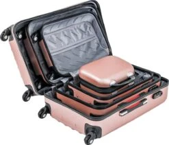 Monzana Hardcase Kofferset 4 Delig - Baseline Beautycase/M/L/XL - Rosé -Goedkope Bagage Winkel 1200x1024