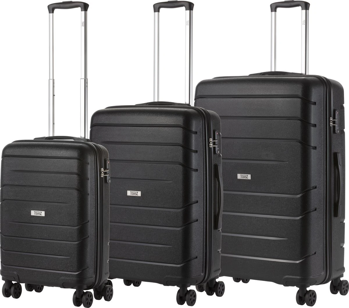 TravelZ Big Bars Kofferset - Trolleyset 3-delig Met TSA-slot - Zwart