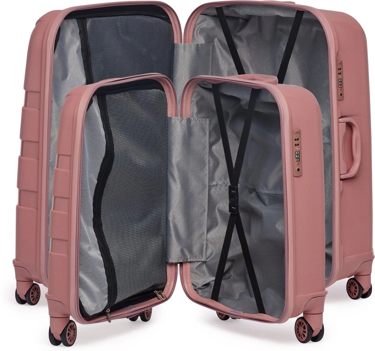 ©TROLLEYZ - Paris No.5 - Kofferset 2 Delig - 55+78cm Met TSA Slot - Dubbele Wielen - 360° Spinners - 100% Polypropyleen - Reiskoffers In Rose Blush 6 ©TROLLEYZ - Paris No.5 - Kofferset 2 Delig - 55+78cm Met TSA Slot - Dubbele Wielen - 360° Spinners - 100% Polypropyleen - Reiskoffers In Rose Blush - Afbeelding 4