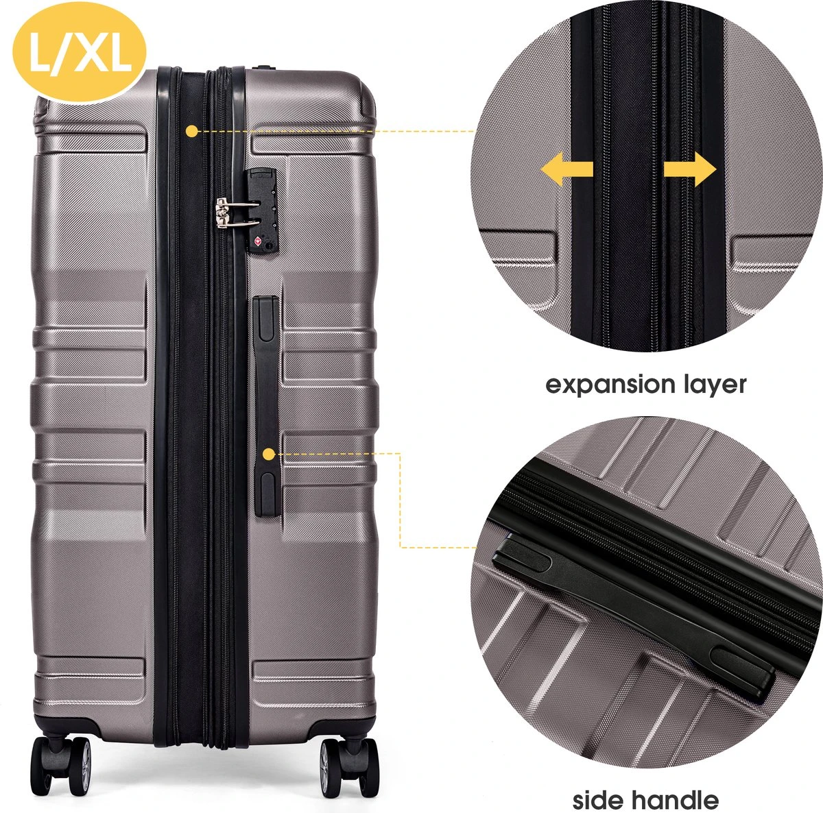 Merax 3-delig Kofferset Met TSA Slot - Trolleyset ABS 40L, 70L & 110 Liter - Grijs 7 Merax 3-delig Kofferset Met TSA Slot - Trolleyset ABS 40L, 70L & 110 Liter - Grijs - Afbeelding 5