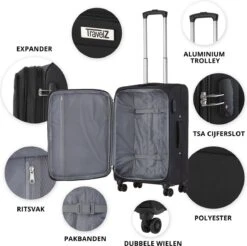 Travelz Softspinner TSA Reiskoffer 67cm - Zachte Reiskoffer Met Expander - Zwart 12 Travelz Softspinner TSA Reiskoffer 67cm - Zachte Reiskoffer Met Expander - Zwart -Goedkope Bagage Winkel 1200x1193 6
