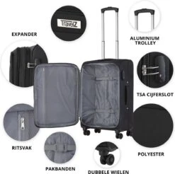Travelz Softspinner TSA Reiskoffer 77cm - Zachte Reiskoffer Met Expander 104 + 16 Ltr - Zwart 12 Travelz Softspinner TSA Reiskoffer 77cm - Zachte Reiskoffer Met Expander 104 + 16 Ltr - Zwart -Goedkope Bagage Winkel 1200x1193 8