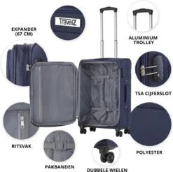 Travelz Softspinner TSA Reiskoffer 77cm - Zachte Reiskoffer Met Expander 104 + 16 Ltr - Blauw -Goedkope Bagage Winkel 1200x1194 2