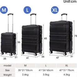 Merax 3-delig Kofferset Met TSA Slot - Trolleyset ABS 40L, 70L & 110 Liter - Zwart -Goedkope Bagage Winkel 1200x1195 8