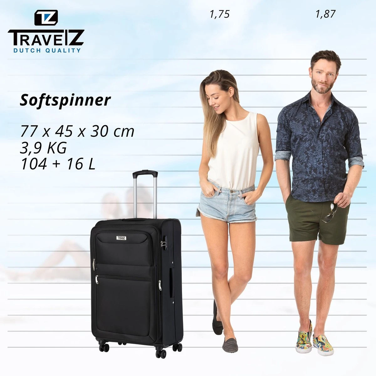 Travelz Softspinner TSA Reiskoffer 77cm - Zachte Reiskoffer Met Expander 104 + 16 Ltr - Zwart 9 Travelz Softspinner TSA Reiskoffer 77cm - Zachte Reiskoffer Met Expander 104 + 16 Ltr - Zwart - Afbeelding 7