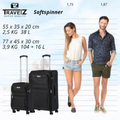TravelZ Softspinner TSA Kofferset - 2-delig Handbagage + Grote Koffer 77cm - Dubbele Wielen - Zwart -Goedkope Bagage Winkel 1200x1199 20