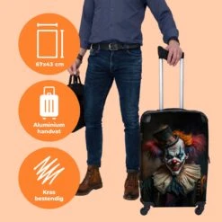 NoBoringSuitcases.com® Koffer Groot - Clown - Hoed - Kraag - Portret - Killer Clown - Trolley Koffer Met TSA-slot - Met Wielen - 90 Liter - Reiskoffer - 66 Cm -Goedkope Bagage Winkel 1200x1200 1030