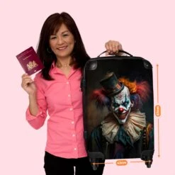 NoBoringSuitcases.com® Koffer Groot - Clown - Hoed - Kraag - Portret - Killer Clown - Trolley Koffer Met TSA-slot - Met Wielen - 90 Liter - Reiskoffer - 66 Cm -Goedkope Bagage Winkel 1200x1200 1034