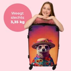 NoBoringSuitcases.com® Koffer Groot - Meerkat - Bloemen - Hoed - Dieren - Portret - Trolley Koffer Met TSA-slot - Met Wielen - 90 Liter - Reiskoffer - 66 Cm -Goedkope Bagage Winkel 1200x1200 1052