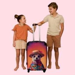 NoBoringSuitcases.com® Koffer Groot - Meerkat - Bloemen - Hoed - Dieren - Portret - Trolley Koffer Met TSA-slot - Met Wielen - 90 Liter - Reiskoffer - 66 Cm -Goedkope Bagage Winkel 1200x1200 1057