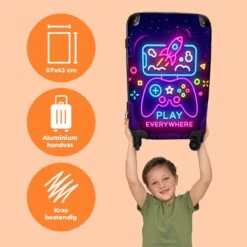 NoBoringSuitcases.com® Koffer Groot - Gaming - Console - Neon - Jongens - Trolley Koffer Met TSA-slot - Met Wielen - 90 Liter - Reiskoffer - 66 Cm -Goedkope Bagage Winkel 1200x1200 1440