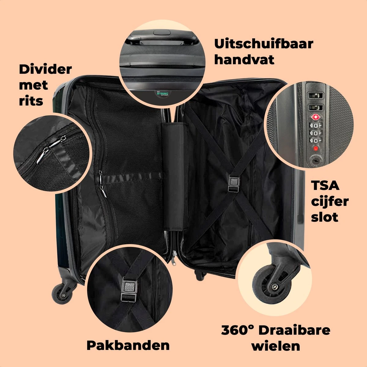 NoBoringSuitcases.com® Koffer Groot - Krokodil - Kroon - Goud - Ballet - Portret - Trolley Koffer Met TSA-slot - Met Wielen - 90 Liter - Reiskoffer - 66 Cm 6 NoBoringSuitcases.com® Koffer Groot - Krokodil - Kroon - Goud - Ballet - Portret - Trolley Koffer Met TSA-slot - Met Wielen - 90 Liter - Reiskoffer - 66 Cm - Afbeelding 4