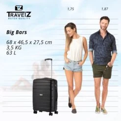 TravelZ Big Bars Reiskoffer 68 Cm Met Dubbele Wielen - Trolley Koffer Met TSA-slot - Zwart -Goedkope Bagage Winkel 1200x1200 1668