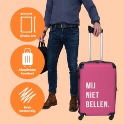 NoBoringSuitcases.com® Koffer Groot - Quotes - Spreuken - Mij Niet Bellen. - Roze - Wit - Trolley Koffer Met TSA-slot - Met Wielen - 90 Liter - Reiskoffer - 66 Cm -Goedkope Bagage Winkel 1200x1200 1681