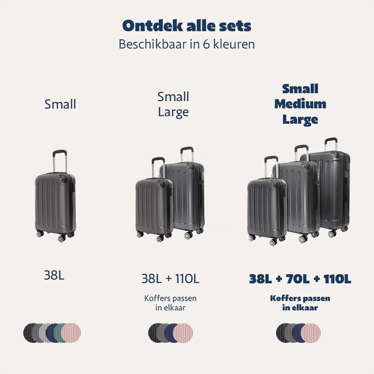 TRVLMORE Kofferset - 3 Delig - 38L (handbagage) + 70L + 110L - Donkergrijs 13 TRVLMORE Kofferset - 3 Delig - 38L (handbagage) + 70L + 110L - Donkergrijs - Afbeelding 11