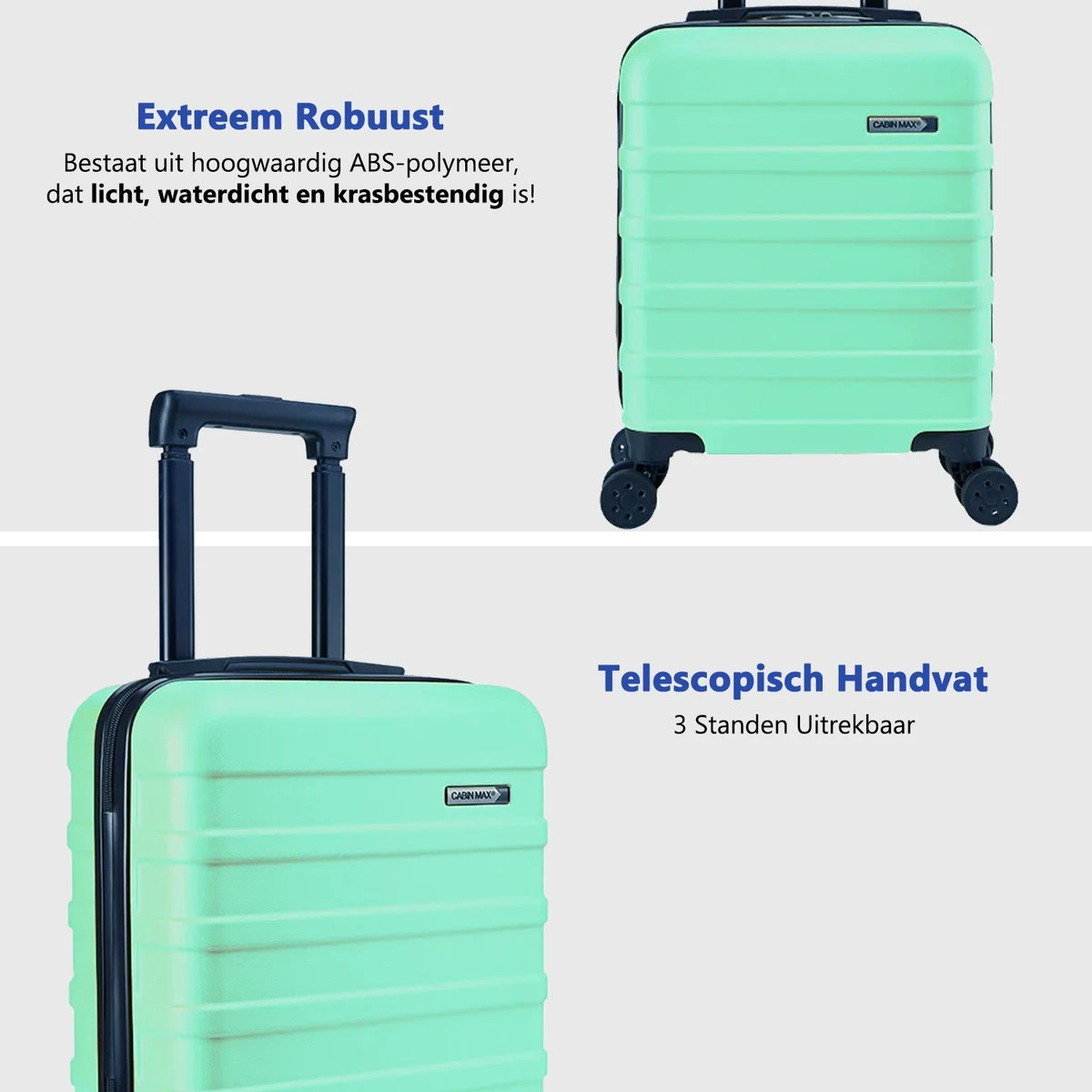 CabinMax Handbagage Koffer - Trolley 30L - Harde Reiskoffer - 45x36x20cm - Lichtgewicht - Groot Capaciteit - Mint Green 7 CabinMax Handbagage Koffer - Trolley 30L - Harde Reiskoffer - 45x36x20cm - Lichtgewicht - Groot Capaciteit - Mint Green - Afbeelding 5