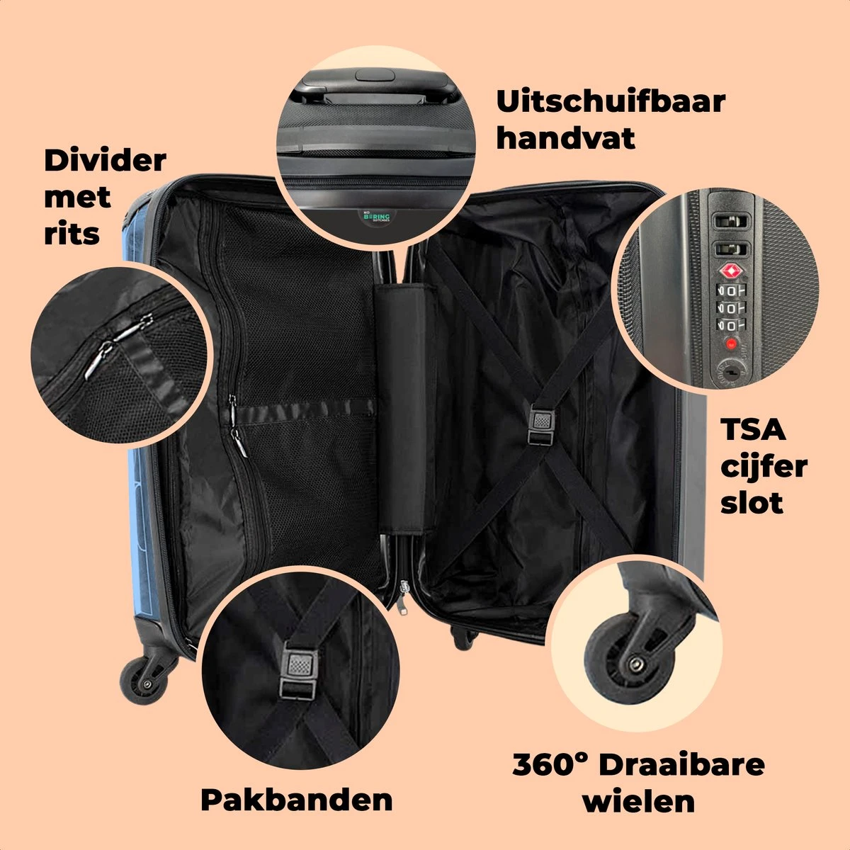NoBoringSuitcases.com® Koffer - Reiskoffer Met Wielen - Pauw - IJshoorntjes - Blauw - IJs - Vogel - Handbagage Trolley - Past Binnen 55x40x20 Cm En 55x35x25 Cm - Fotokoffer 6 NoBoringSuitcases.com® Koffer - Reiskoffer Met Wielen - Pauw - IJshoorntjes - Blauw - IJs - Vogel - Handbagage Trolley - Past Binnen 55x40x20 Cm En 55x35x25 Cm - Fotokoffer - Afbeelding 4