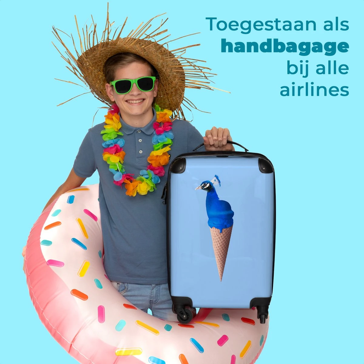 NoBoringSuitcases.com® Koffer - Reiskoffer Met Wielen - Pauw - IJshoorntjes - Blauw - IJs - Vogel - Handbagage Trolley - Past Binnen 55x40x20 Cm En 55x35x25 Cm - Fotokoffer 7 NoBoringSuitcases.com® Koffer - Reiskoffer Met Wielen - Pauw - IJshoorntjes - Blauw - IJs - Vogel - Handbagage Trolley - Past Binnen 55x40x20 Cm En 55x35x25 Cm - Fotokoffer - Afbeelding 5