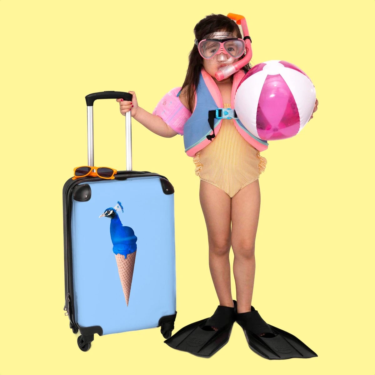 NoBoringSuitcases.com® Koffer - Reiskoffer Met Wielen - Pauw - IJshoorntjes - Blauw - IJs - Vogel - Handbagage Trolley - Past Binnen 55x40x20 Cm En 55x35x25 Cm - Fotokoffer 8 NoBoringSuitcases.com® Koffer - Reiskoffer Met Wielen - Pauw - IJshoorntjes - Blauw - IJs - Vogel - Handbagage Trolley - Past Binnen 55x40x20 Cm En 55x35x25 Cm - Fotokoffer - Afbeelding 6