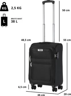 TravelZ Softspinner TSA Kofferset - 2-delig Handbagage + Grote Koffer 77cm - Dubbele Wielen - Zwart -Goedkope Bagage Winkel 894x1200 10