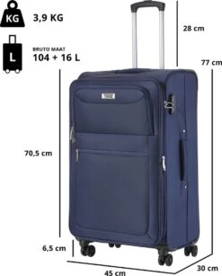 Travelz Softspinner TSA Reiskoffer 77cm - Zachte Reiskoffer Met Expander 104 + 16 Ltr - Blauw -Goedkope Bagage Winkel 965x1200 1