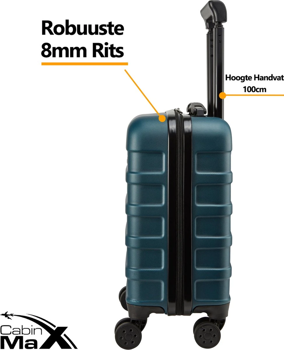 CabinMax Handbagage Koffer - Trolley 30L - Harde Reiskoffer - 45x36x20cm - Lichtgewicht - Groot Capaciteit - Endless Sea 6 CabinMax Handbagage Koffer - Trolley 30L - Harde Reiskoffer - 45x36x20cm - Lichtgewicht - Groot Capaciteit - Endless Sea - Afbeelding 4