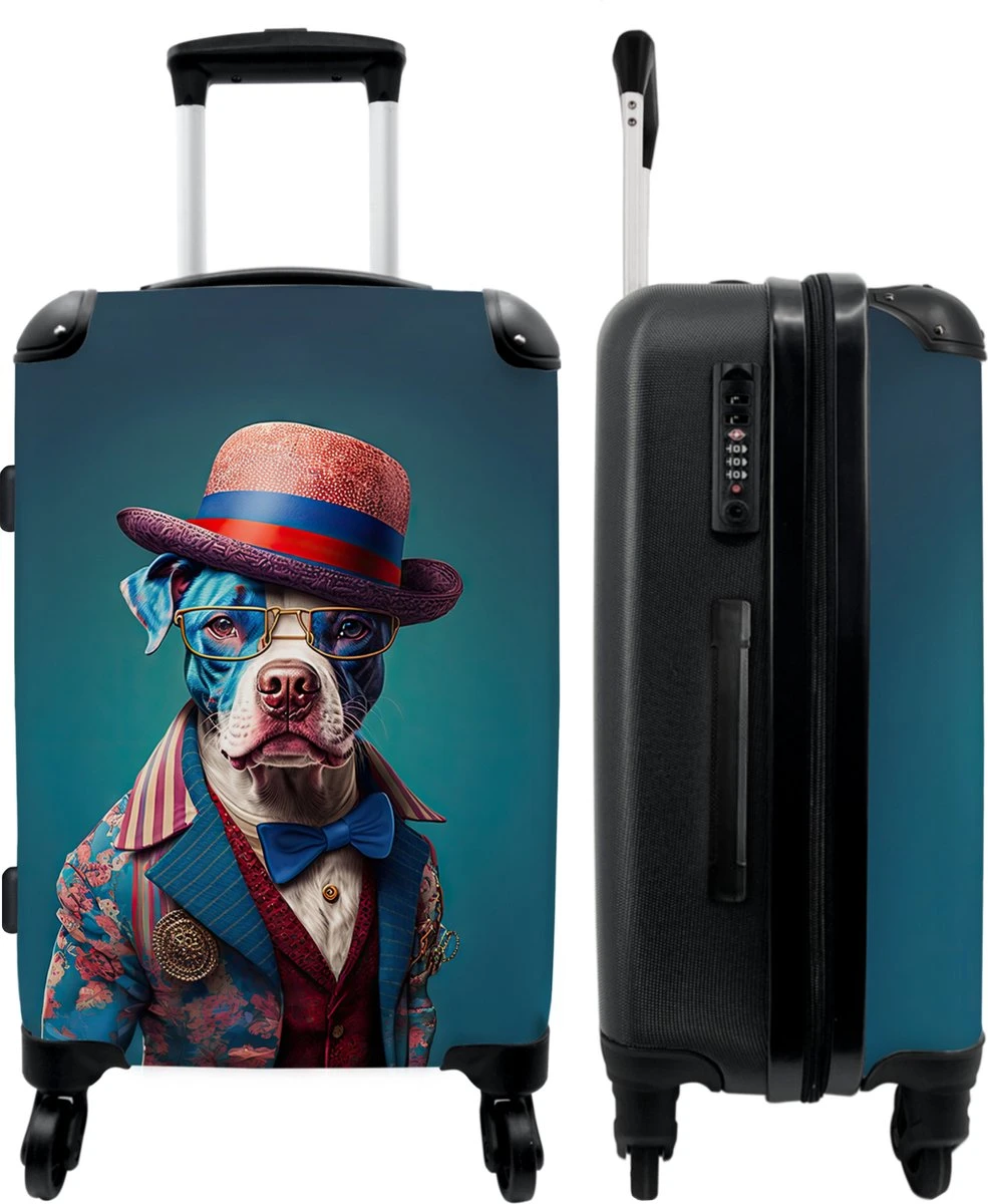 NoBoringSuitcases.com® Koffer Groot - Hond - Hoed - Colbert - Bloemen - Blauw - Trolley Koffer Met TSA-slot - Met Wielen - 90 Liter - Reiskoffer - 66 Cm 3 NoBoringSuitcases.com® Koffer Groot - Hond - Hoed - Colbert - Bloemen - Blauw - Trolley Koffer Met TSA-slot - Met Wielen - 90 Liter - Reiskoffer - 66 Cm