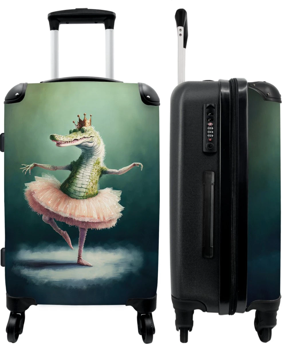 NoBoringSuitcases.com® Koffer Groot - Krokodil - Kroon - Goud - Ballet - Portret - Trolley Koffer Met TSA-slot - Met Wielen - 90 Liter - Reiskoffer - 66 Cm 3 NoBoringSuitcases.com® Koffer Groot - Krokodil - Kroon - Goud - Ballet - Portret - Trolley Koffer Met TSA-slot - Met Wielen - 90 Liter - Reiskoffer - 66 Cm